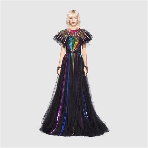 gucci sequin tulle dress|gucci embroidered dress.